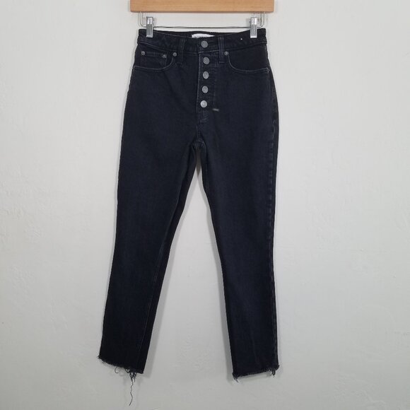 Abercrombie & Fitch The Skinny High Rise Button Fly Jeans Black Size 00S/24 - Picture 1 of 7